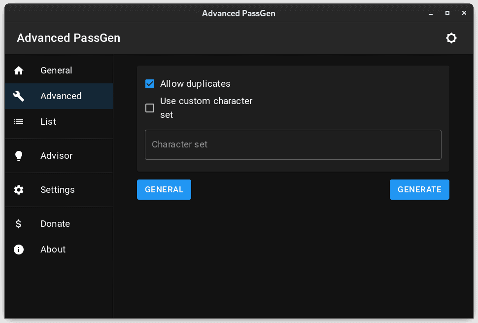 Advanced PassGen advanced settings