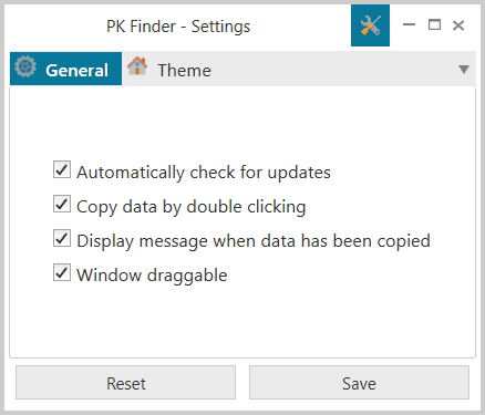 PK Finder general settings